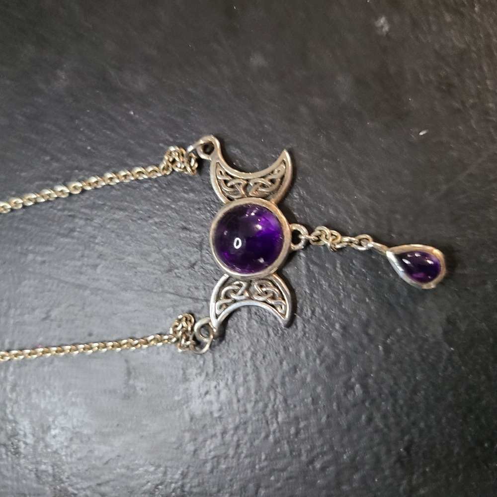 Sterling silver triple moon goddess necklace